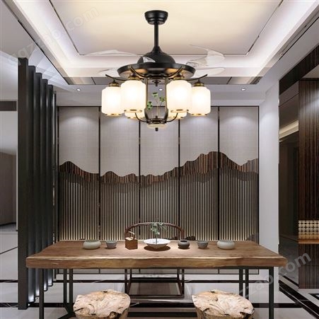 双庆灯饰新中式全铜风扇吊灯客厅现代简约隐形风扇灯具餐厅吊扇灯