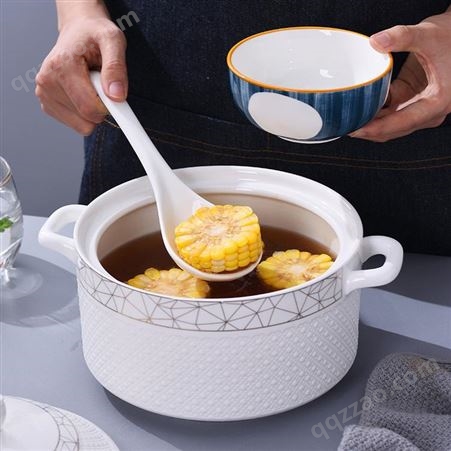 陶瓷带盖汤锅 桌面焖锅 蒸锅炖盅海鲜杂烩锅米饭锅 陶瓷汤锅 汤碗