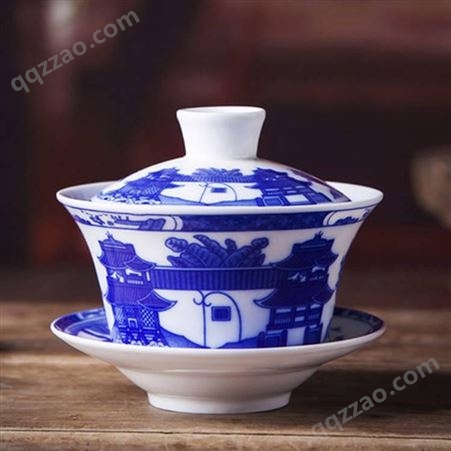 景德镇功夫茶具 家用单个创意青瓷盖碗 中式陶瓷泡茶碗