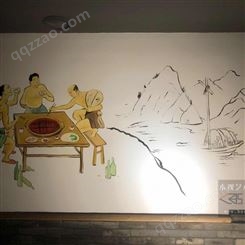 火锅店墙体彩绘 免费设计图案  纯手工绘画