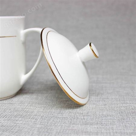陶瓷杯子酒店会议室泡茶杯子 陶瓷盖杯描金带盖茶杯 景德镇陶瓷办公礼品杯子