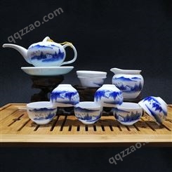 青花瓷手绘茶具套装 11头高白薄胎瓷功夫茶具礼品定制木盒出售 亮丽陶瓷