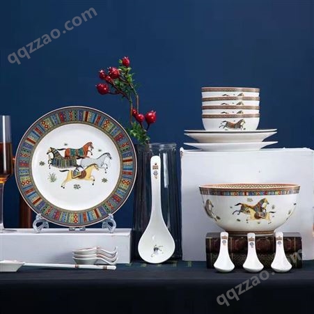 亮丽陶瓷餐具套装 碗碟骨瓷礼品 家用轻奢碗盘套装