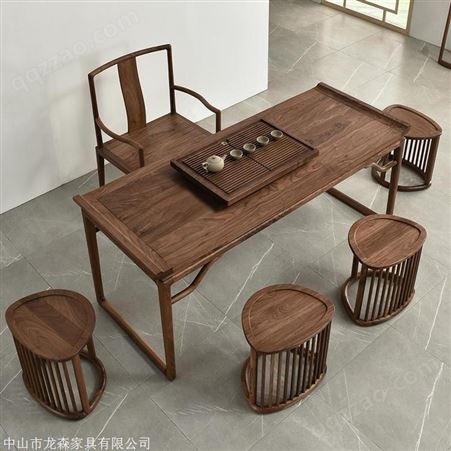 湛江 南美胡桃木茶桌价格 茶桌椅组合 新中式实木茶桌