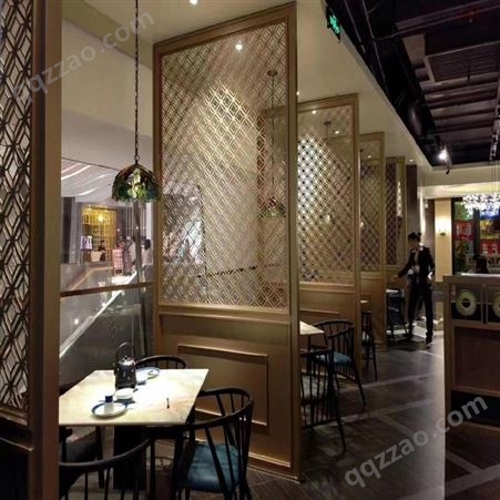 花格酒店餐厅哑光钛金隔断雕花屏风不锈钢屏风玻璃镶嵌金属