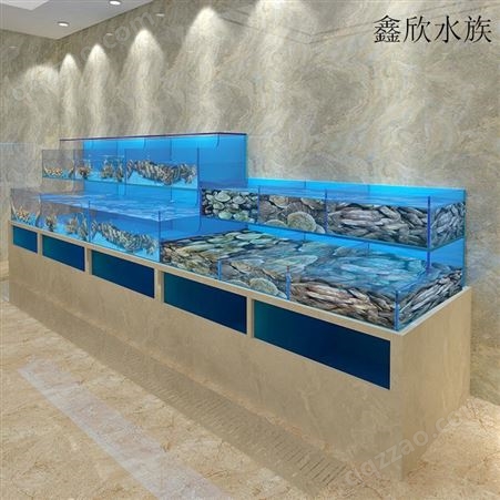 海鲜鱼缸订做-超市鱼池制做-鑫欣水族-海鲜鱼缸定做设计-饭店生态鱼缸-透明玻璃鱼池