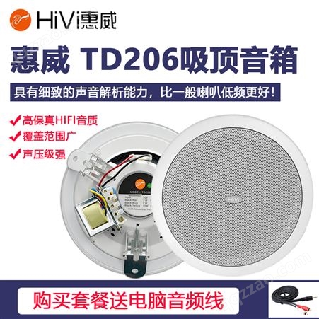 惠威 HiVi TD206定压吸顶喇叭吊顶消防背景音乐工程嵌入天花音箱
